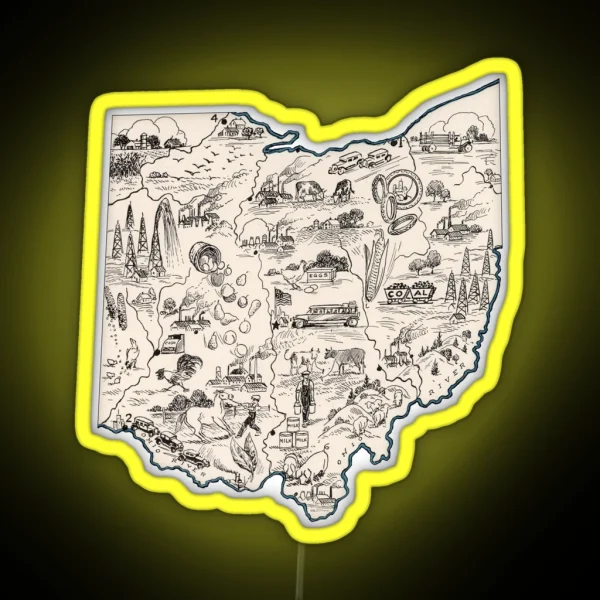 Ohio Vintage Picture Map RGB Neon Sign