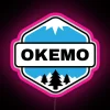 vibrant neon pink rgb light up sign showcasing okemo mountain in vermont ski resort