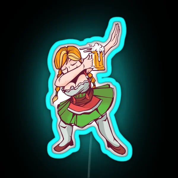 Oktoberfest Bavarian Girl Dabbing Dab Dirndl RGB Neon Sign