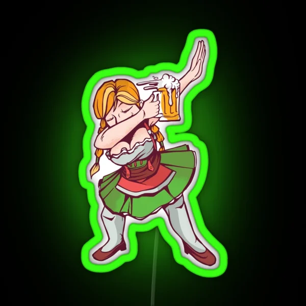 Oktoberfest Bavarian Girl Dabbing Dab Dirndl RGB Neon Sign