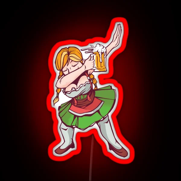 Oktoberfest Bavarian Girl Dabbing Dab Dirndl RGB Neon Sign