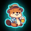 neon sign featuring a beaver design with rgb lighting in blue tones, perfect for oktoberfest decorations.