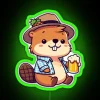 oktoberfest neon sign featuring a beaver in green rgb
