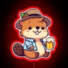 vibrant rgb neon sign featuring oktoberfest beaver design in red