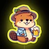 A vibrant neon sign spelling out Oktoberfest featuring a beaver in bold RGB colors.