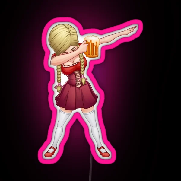 Oktoberfest Lederhosen Dabbing Barmaid Beer RGB Neon Sign