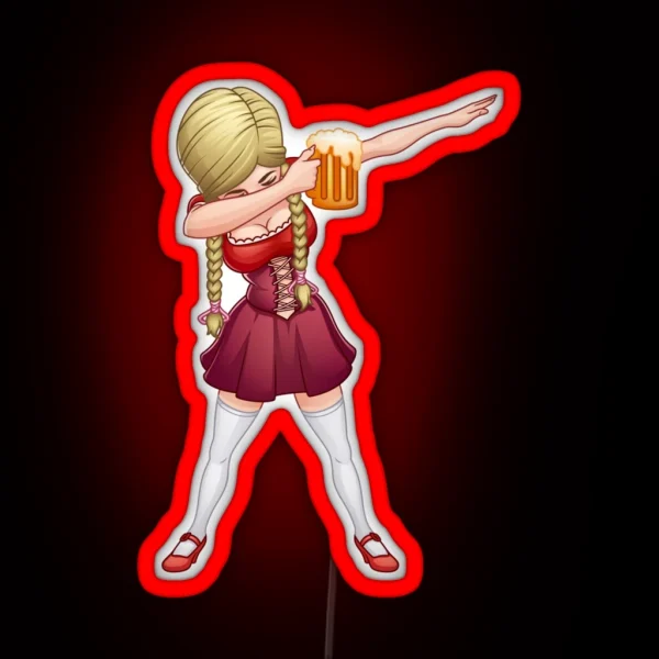 Oktoberfest Lederhosen Dabbing Barmaid Beer RGB Neon Sign