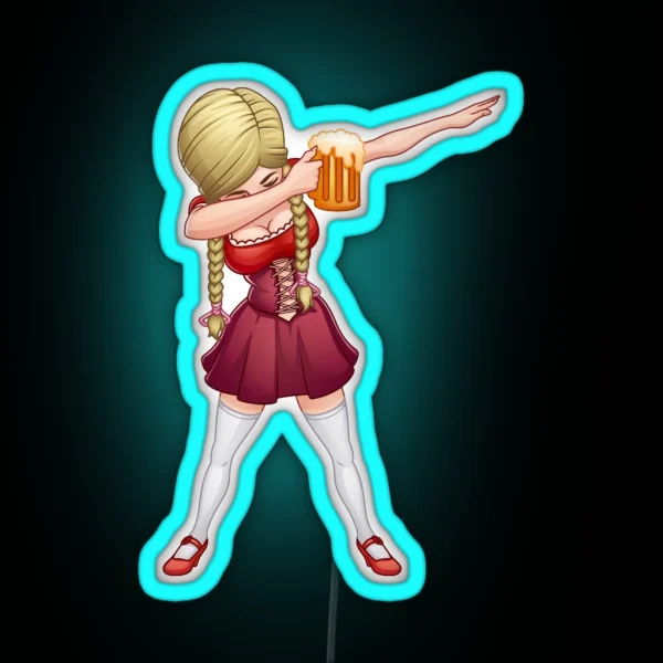 Oktoberfest Lederhosen Dabbingbarmaid Beer Dab RGB Neon Sign
