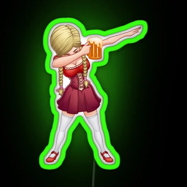 Oktoberfest Lederhosen Dabbingbarmaid Beer Dab RGB Neon Sign
