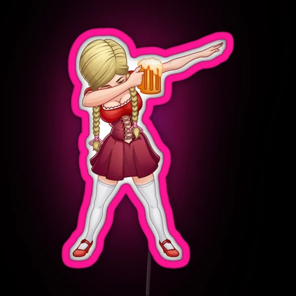 Oktoberfest Lederhosen Dabbingbarmaid Beer Dab RGB Neon Sign