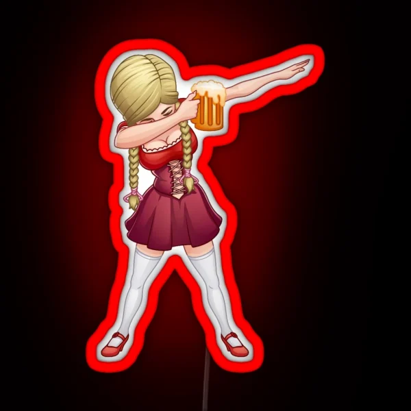 Oktoberfest Lederhosen Dabbingbarmaid Beer Dab RGB Neon Sign