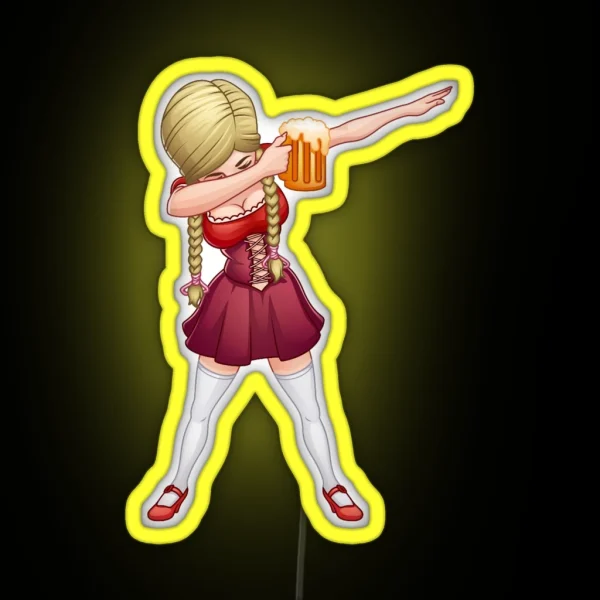 Oktoberfest Lederhosen Dabbingbarmaid Beer Dab RGB Neon Sign
