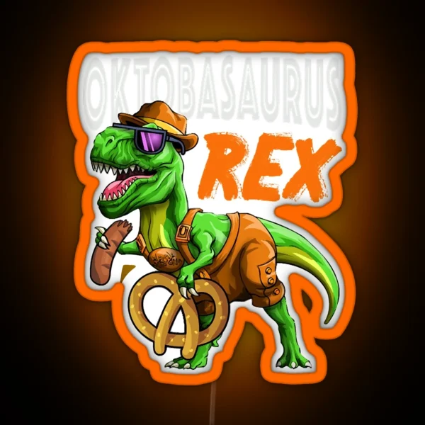 Oktoberfest T Rex Lederhosen Dinosaur Bavarian Costume RGB Neon Sign