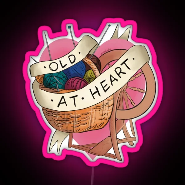 Old At Heart Spinning Wheel Knitting Yarn RGB Neon Sign