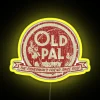Neon sign for Old Pal Tackle Boxes, vintage 1953 yellow glow.
