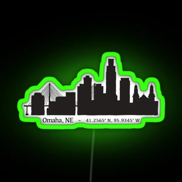 Omaha Nebraska Skyline And Coordinates RGB Neon Sign