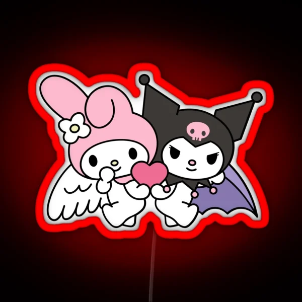 Opposites Attract Chibi Bunny Rabbit Couple RGB Neon Sign