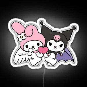 Opposites Attract Chibi Bunny Rabbit Couple RGB Neon Sign
