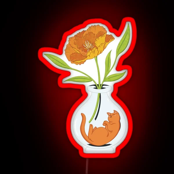 Orange Kitty Sleeping In Vase RGB Neon Sign