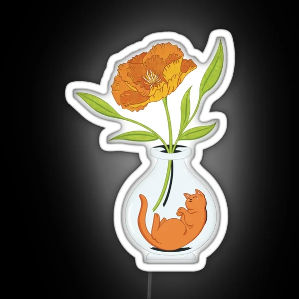 Orange Kitty Sleeping In Vase RGB Neon Sign