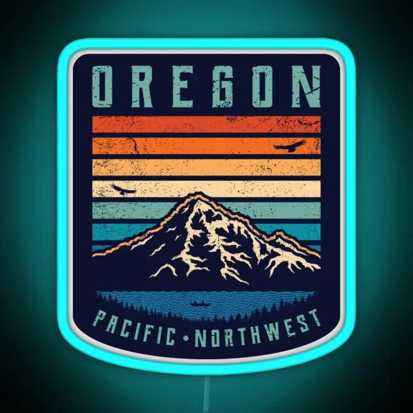 Oregon Retro Mountains RGB Neon Sign