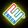 Enron logo neon sign yellow.