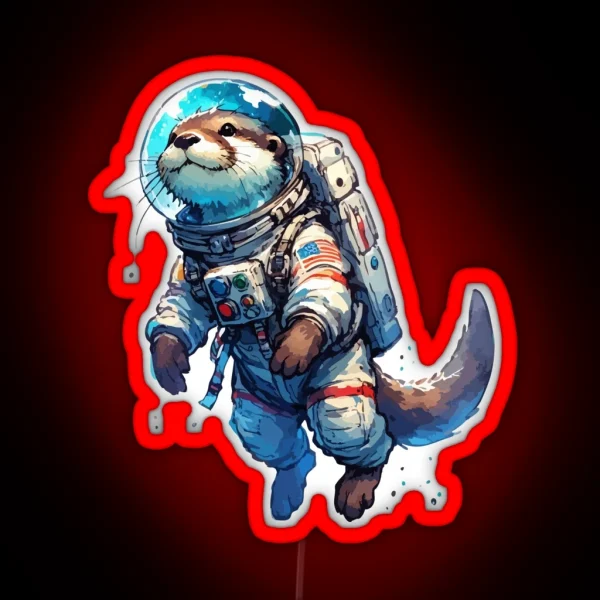 Otter Astronaut Space Watercolor RGB Neon Sign