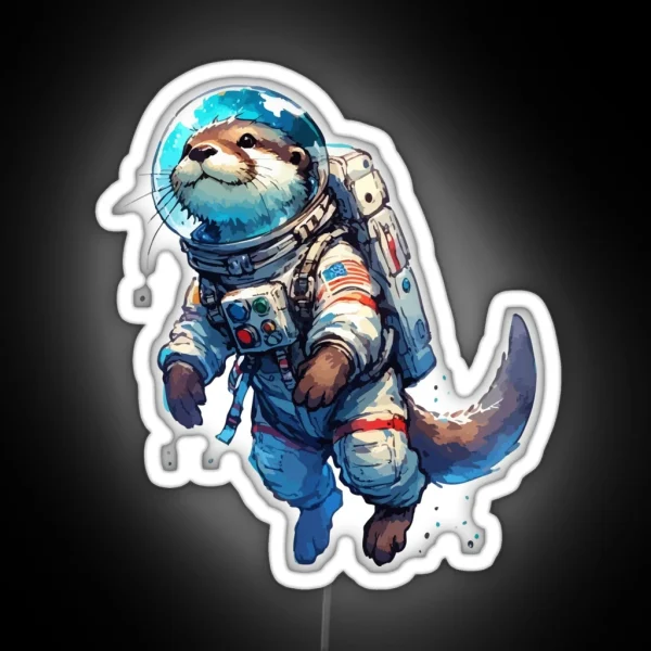 Otter Astronaut Space Watercolor RGB Neon Sign