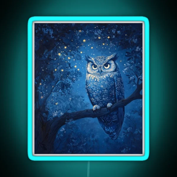 Owl And The Night Sky RGB Neon Sign