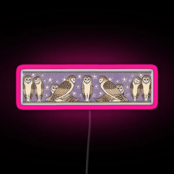 Owls Vintage Art Nouveau Pattern RGB Neon Sign