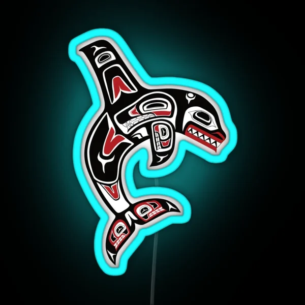 Pacific Northwest Native Orca Killer Whale RGB Neon Sign