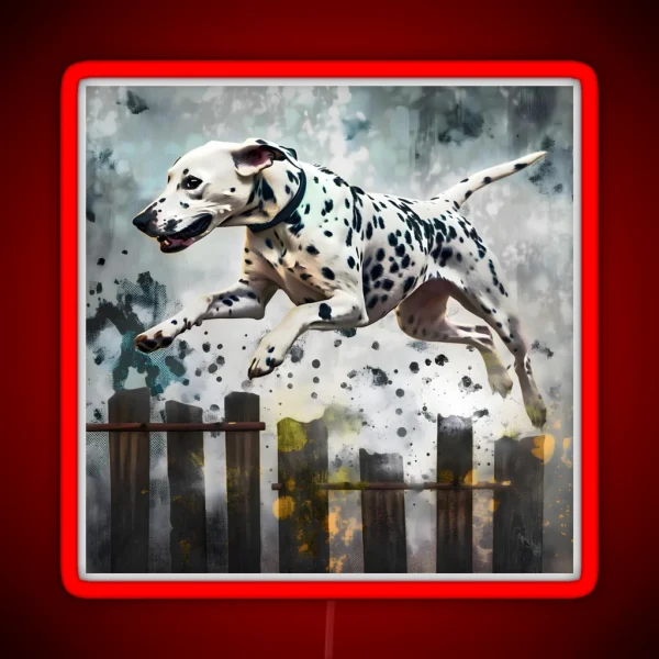 Painterly Style Dalmatian Art With Textured Background RGB Neon Sign