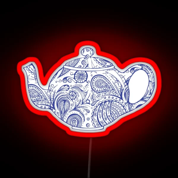 Paisley Patterned Teapot Blue RGB Neon Sign