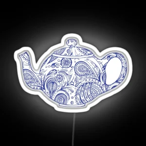 Paisley Patterned Teapot Blue RGB Neon Sign