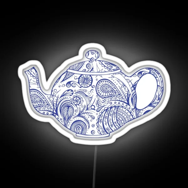 Paisley Patterned Teapot Blue RGB Neon Sign