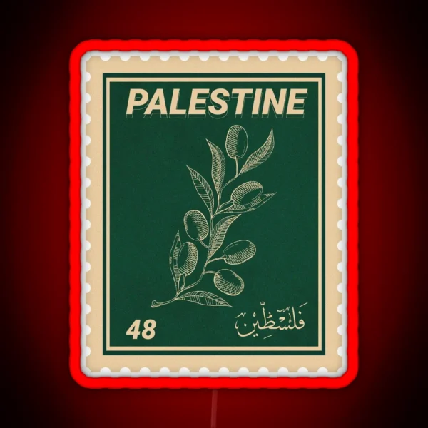 Palestine Stamp Green Olive Branch RGB Neon Sign