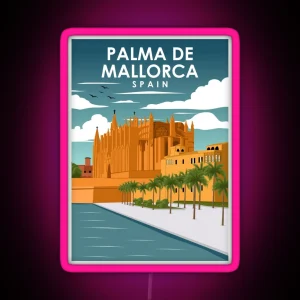 Palma De Mallorca Spain Vintage Minimal Retro Travel Poster RGB Neon Sign