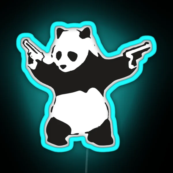 Panda Holding Guns 2014 Banksy Graffiti RGB Neon Sign