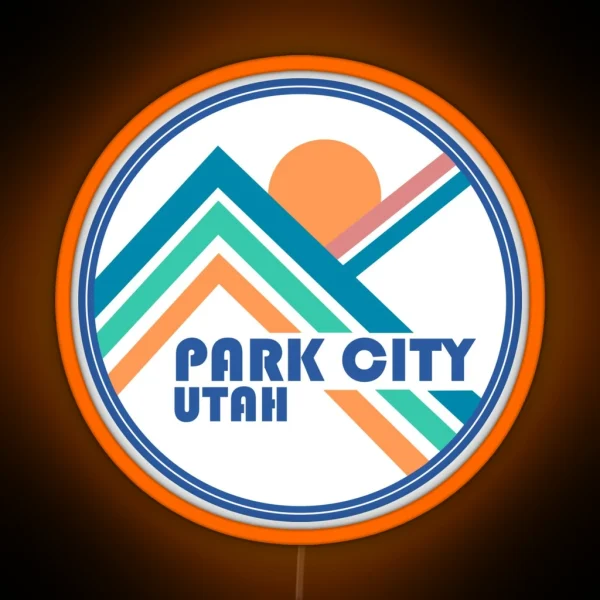 Park City Utah Retro Mountains And Sun Blue Border RGB Neon Sign