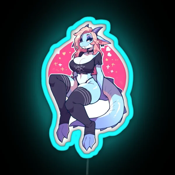 Pastel Goth Monster Girl With Pink Hair RGB Neon Sign