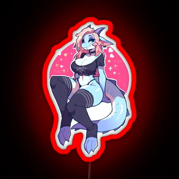 Pastel Goth Monster Girl With Pink Hair RGB Neon Sign