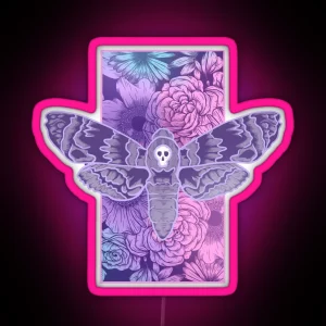 Pastel Pink And Purple Death Moth Floral Fantasy Art RGB Neon Sign