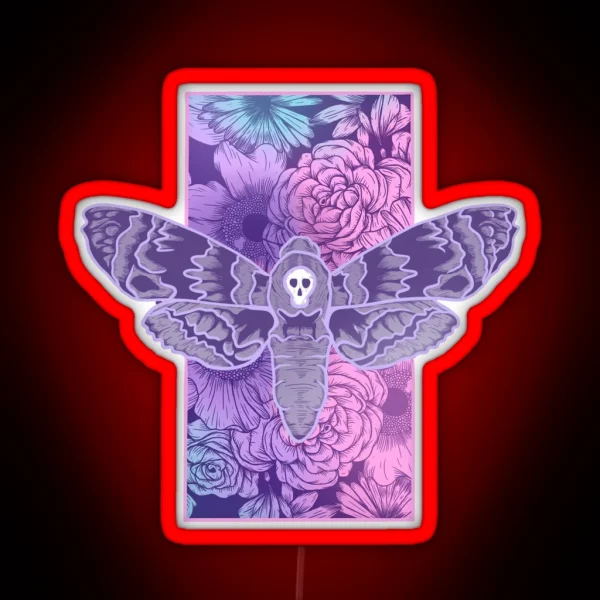 Pastel Pink And Purple Death Moth Floral Fantasy Art RGB Neon Sign