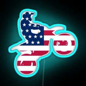 Patriotic Motocross Dirt Bike American Flag RGB Neon Sign