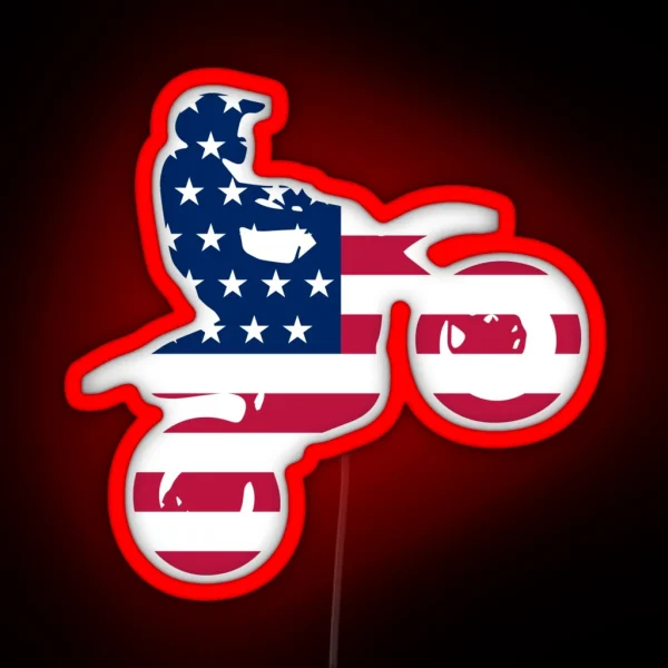 Patriotic Motocross Dirt Bike American Flag RGB Neon Sign