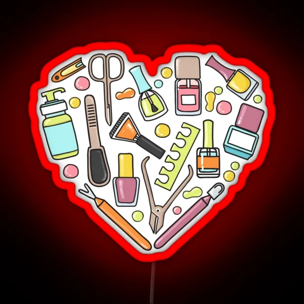 Pattern Of Manicure And Pedicure Doodle Equipment Nail RGB Neon Sign