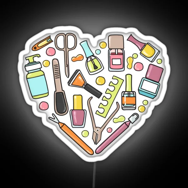 Pattern Of Manicure And Pedicure Doodle Equipment Nail RGB Neon Sign