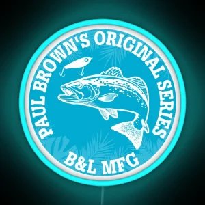 Paul Brown Lure Trout And Palms Circle Led Blue RGB Neon Sign