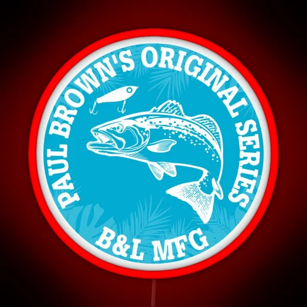 Paul Brown Lure Trout And Palms Circle Led Blue RGB Neon Sign