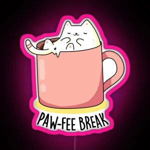 Pawfee Break Kitty Cat In A Mug Funny Coffee Puns RGB Neon Sign